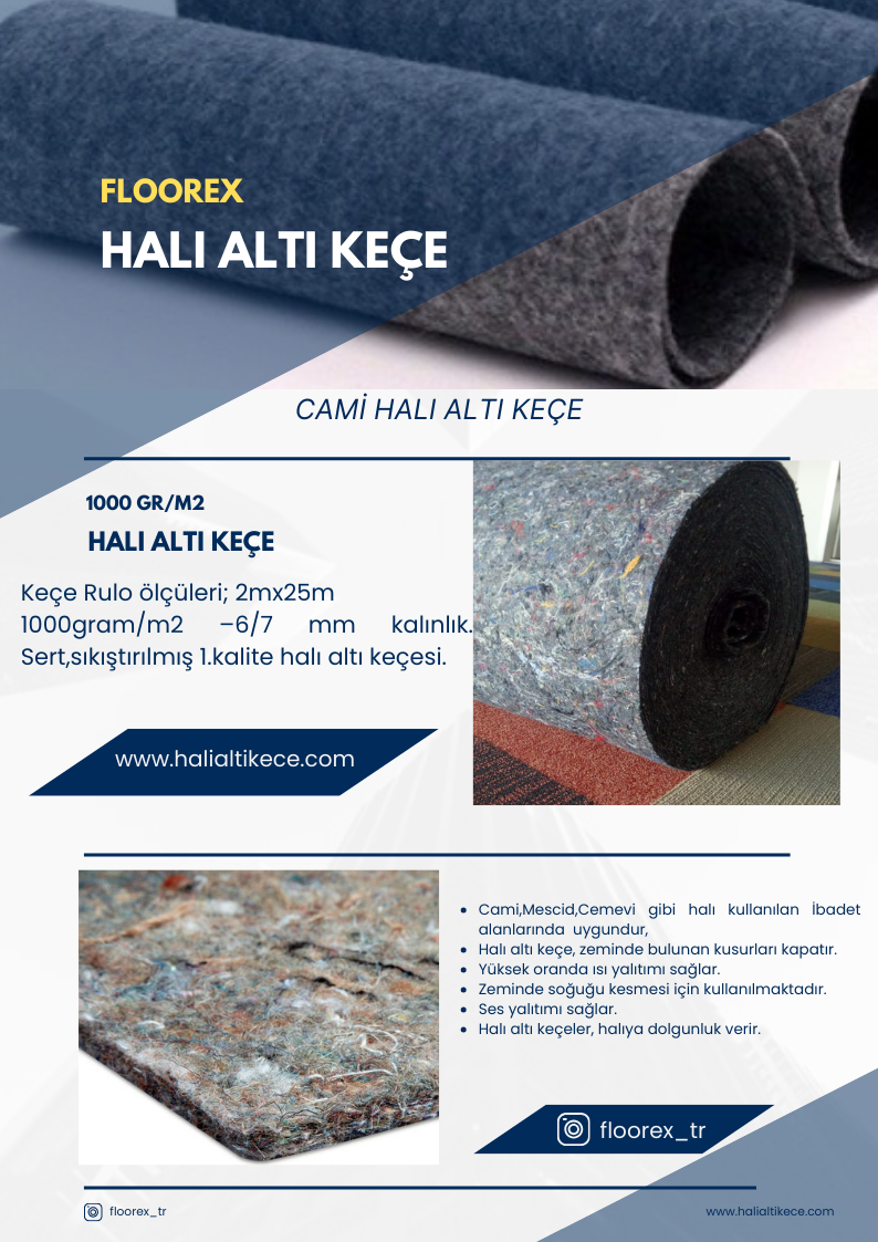 Halı altı keçe Cami halı altlığı 1000gram keçe